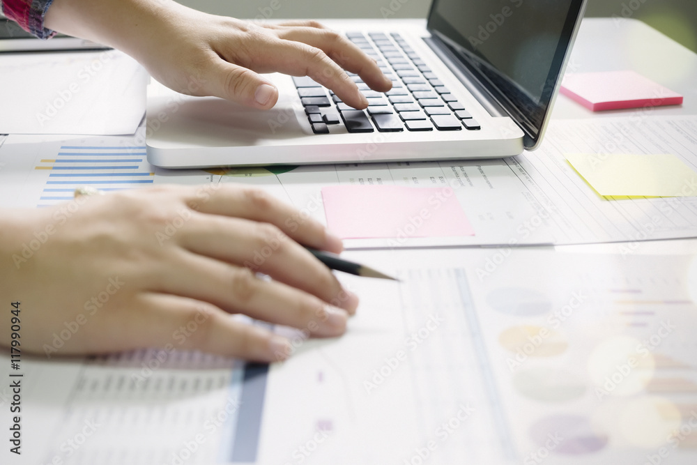Startup business woman working with business documents on office Startup business woman working with business documents on office
