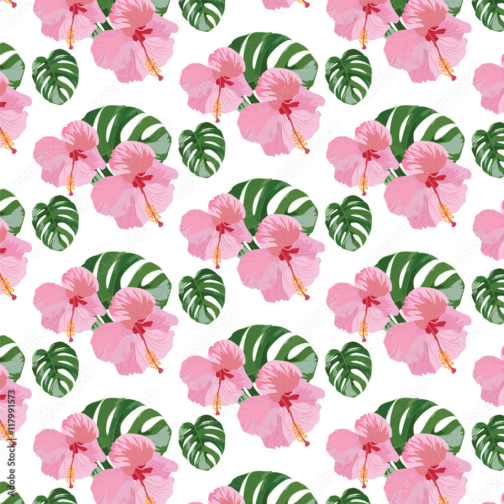 Pink flowers branch isolated Vector. Exotic Summer floral background pattern Pink flowers branch isolated Vector. Exotic Summer floral background pattern