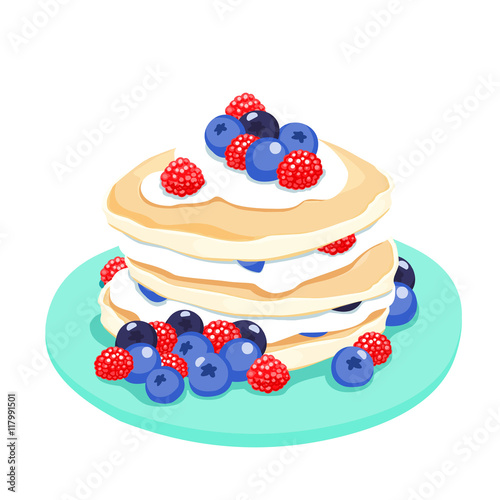 Mixed berry pancake vector illustration