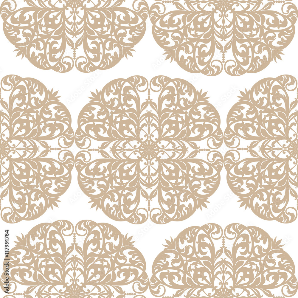 Vintage Baroque ornament pattern. Vector Luxury damask decor. Royal Victorian texture for wallpapers, textile, fabric. Caramel color