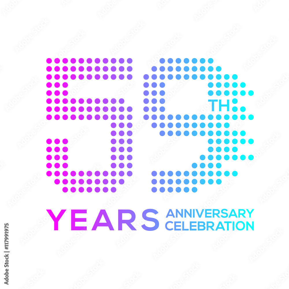 59 years anniversary with a circle,dotted,digital,technology logo