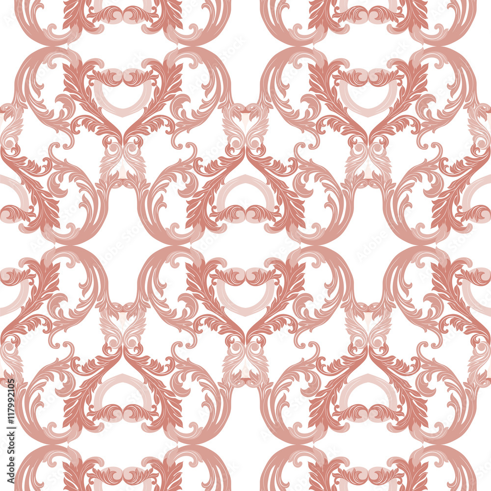 Vintage Luxury ornament pattern. Vector Baroque damask decor. Royal Victorian texture for wallpapers, textile, fabric. Red orange color