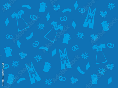oktoberfest hintergrund mit lederhose, dirndl, edelweiss, breze symbol