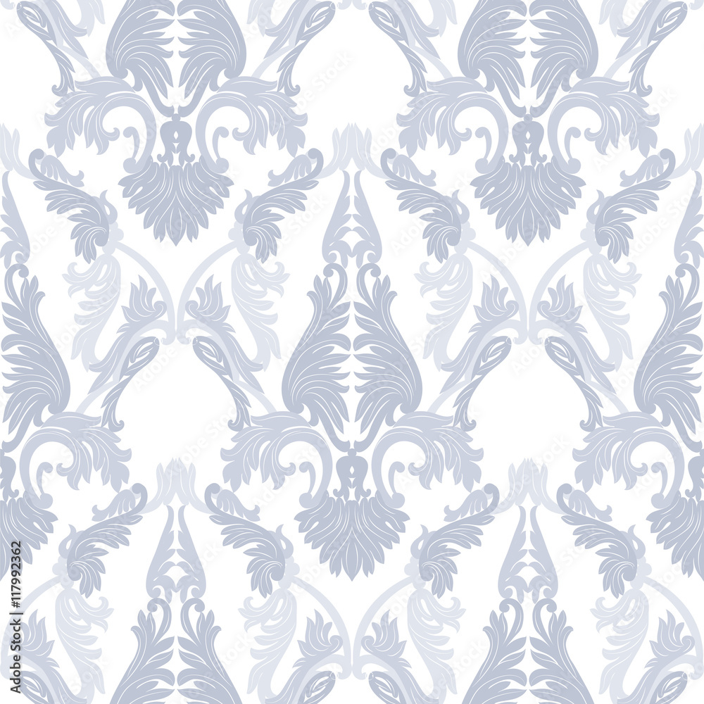 Vintage Rococo ornament pattern. Vector damask decor. Royal Victorian texture for wallpapers, textile, fabric. Blue serenity color