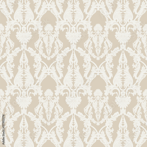 Vintage Rococo ornament pattern. Vector damask decor. Royal Victorian texture for wallpapers, textile, fabric. Cream color