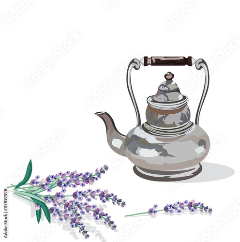 Vintage Kettle and lavender provence style Vector