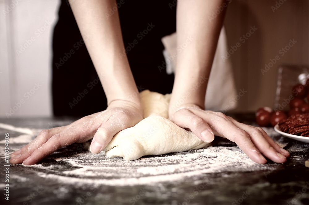 pizza prepare dough hand topping pizza prepare dough hand topping