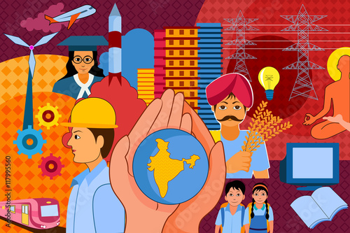 Collage displaying progress and development of India
