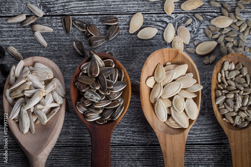 different sunflower seeds and pumpkin seeds