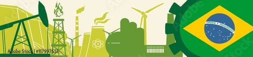 Energy and Power icons set. Header banner with Brazil flag. Sustainable energy generation and heavy industry. Vector illustration