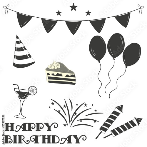 Set of birthday icons.