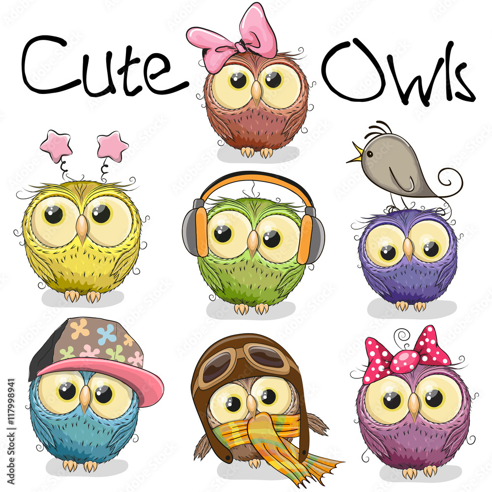 Fototapeta premium Set of cute cartoon owls