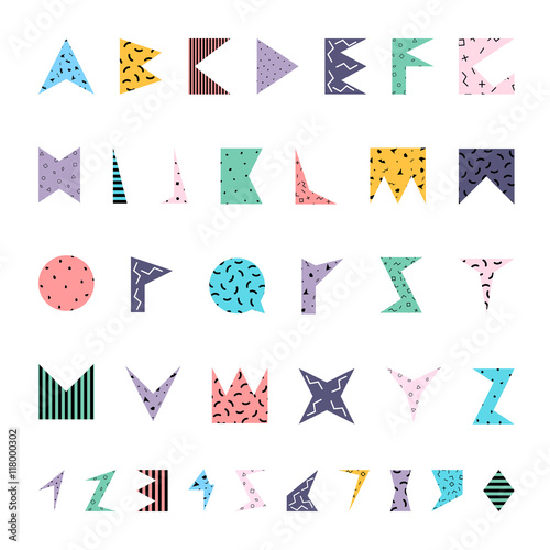 Abstract colorful alphabet in memphis style.