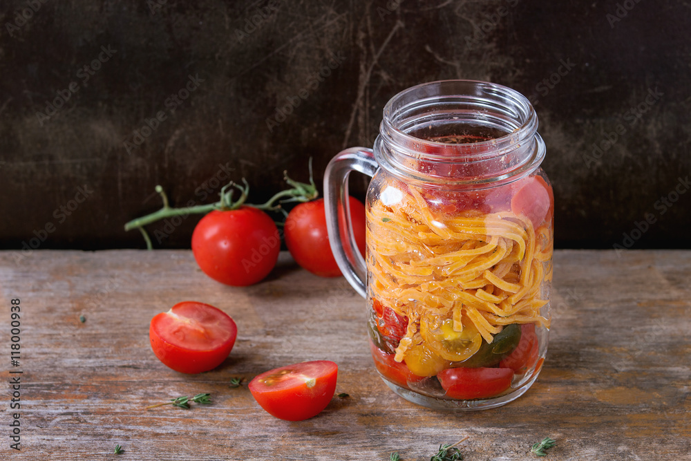 Tomato pasta in mason jar Tomato pasta in mason jar
