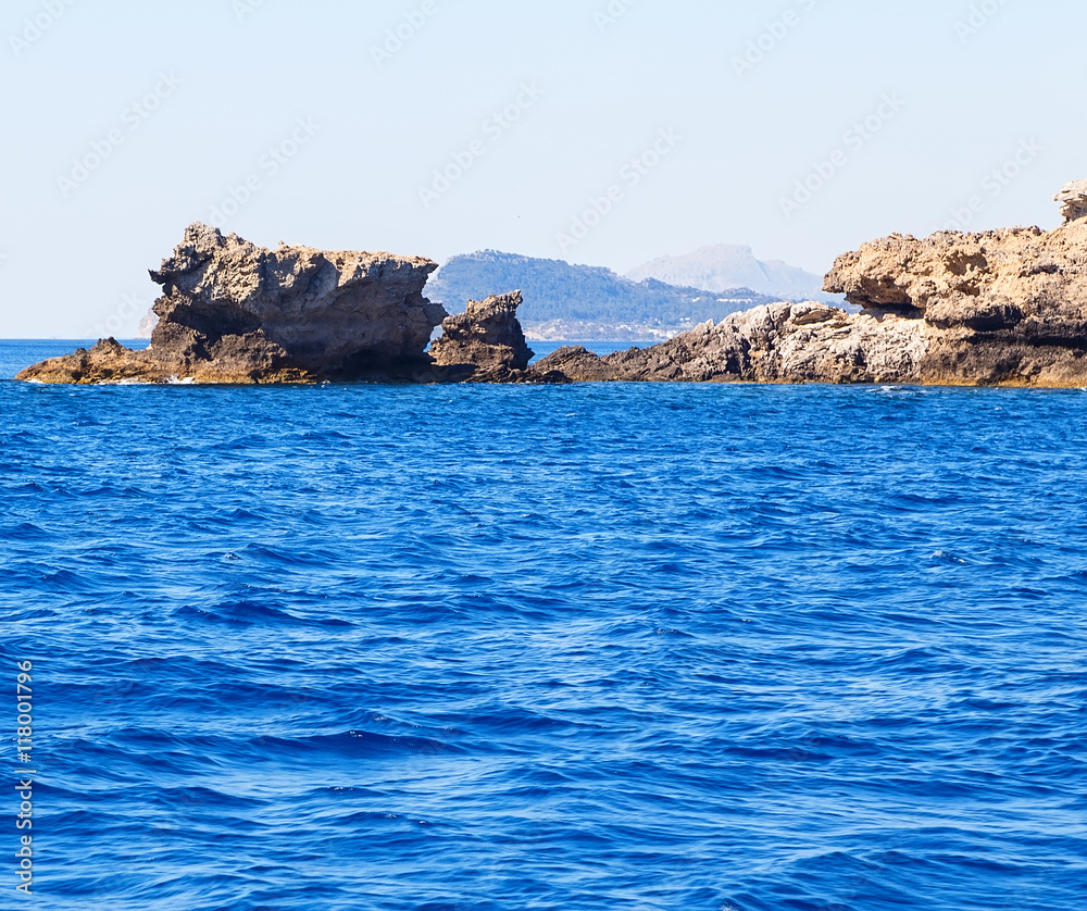 Beautiful view of the cliffs in the Mediterranean Sea, Greece, Corfu