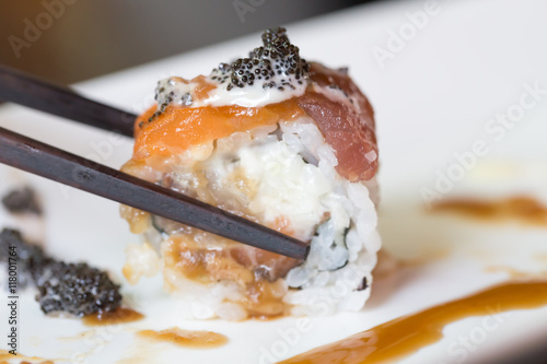 Sushi roll with salmon