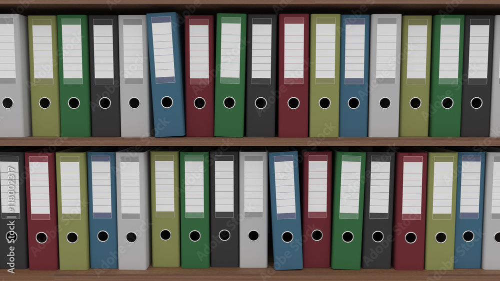 Two rows of different binders, CGI Two rows of different binders, CGI