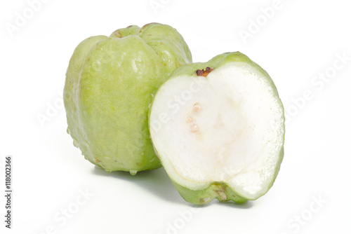 Guava fruit and half piece isolated on white background