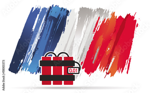 Flag of France with dynamite against white background