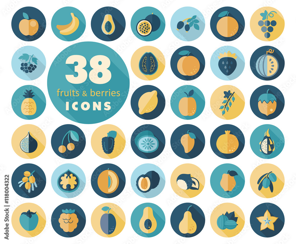 Set of Fruits and Berries icons Set of Fruits and Berries icons