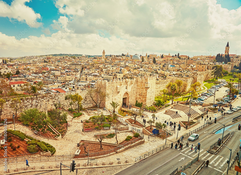 View to Damascus Gate and old Jerusalem City