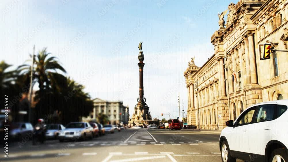 rush of traffic at colon barcelona spain