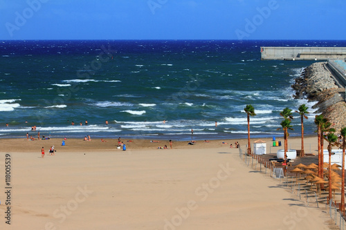 Sandy beach and storming sea. Valencia  Spain