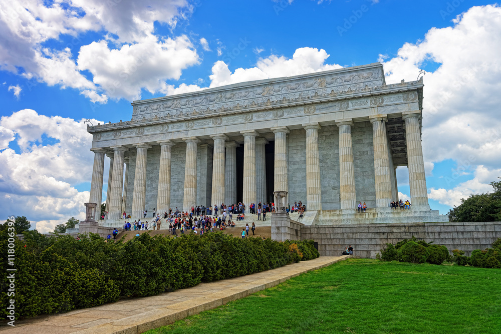 Tourists near Lincoln Memorial in Washington DC USA