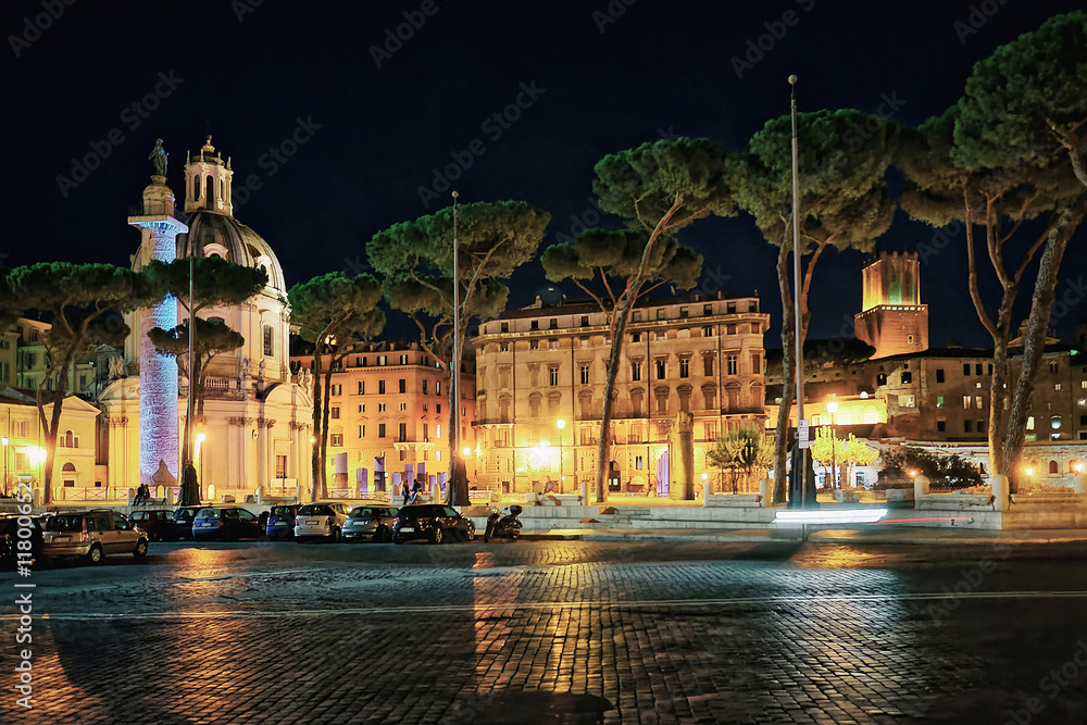 Church of Trajan Forum in Rome in Italy at night