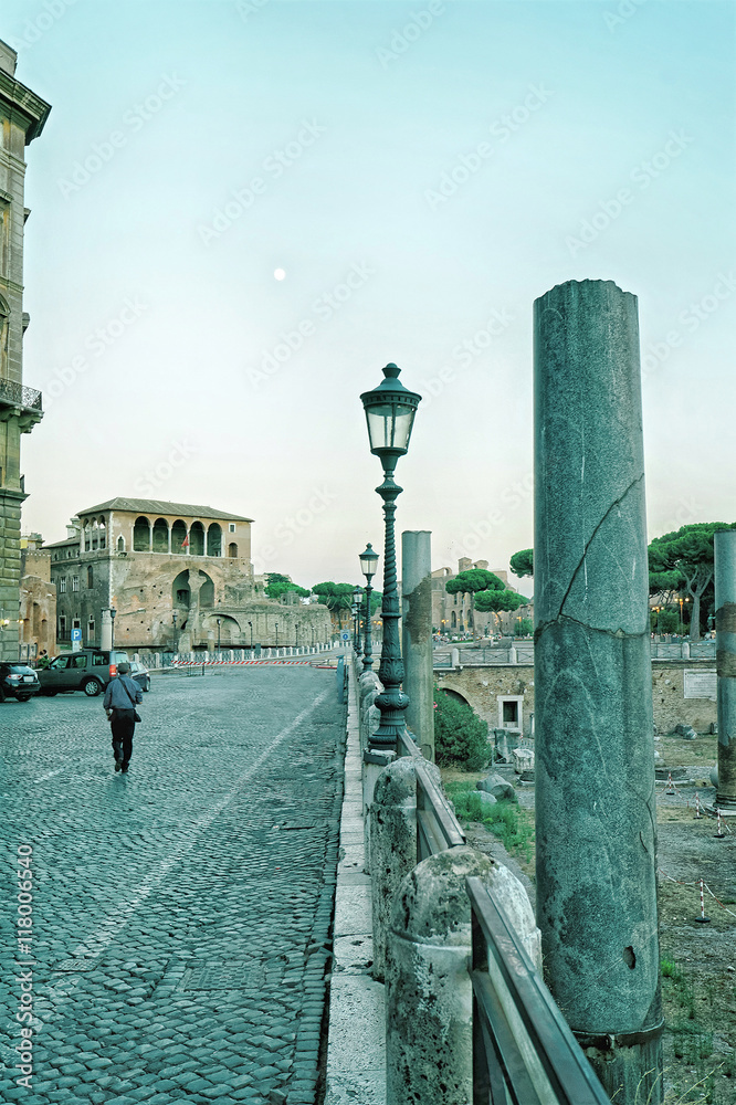 Columns of Roman Forum in Rome in Italy