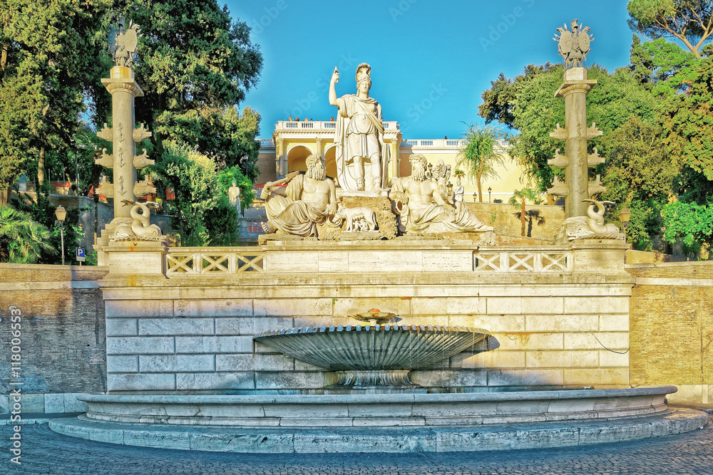 Fountain in Piazza del Popolo in Rome in Italy