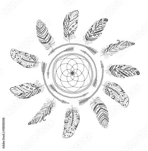 Boho Style with Ethnic Arrows and Feathers.