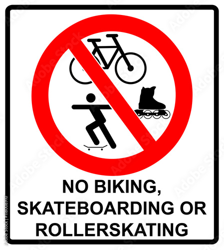 No roller blade, scooter, roller, skater or skating signs in red prohibition circle. Vector illustration.