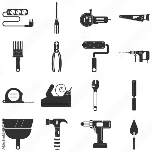 Construction tools Black-and-white