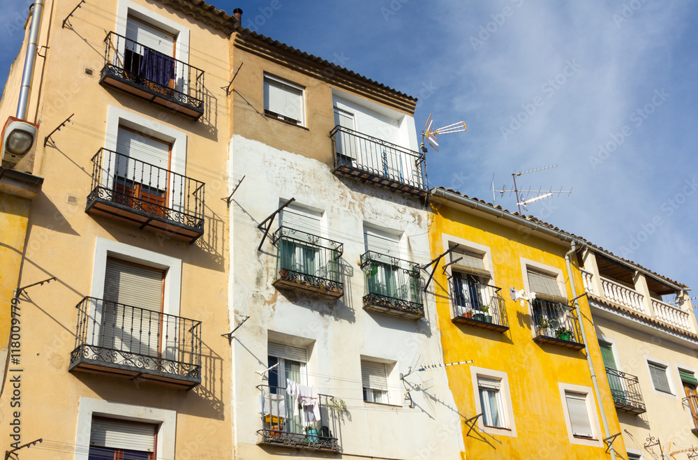 Typical colorful houses in the city of Cuenca, Spain