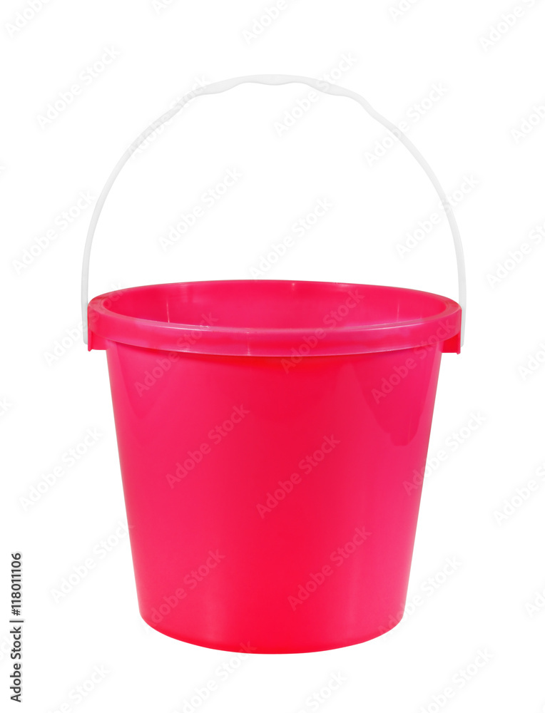 empty red plastic household bucket isolated on white background empty red plastic household bucket isolated on white background