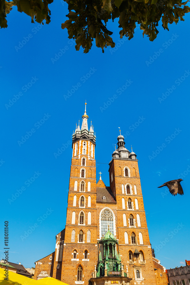 Church of St. Mary in the main Market Square. Basilica Mariacka. Krakow. Poland.