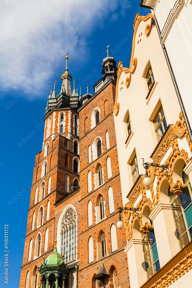 Church of St. Mary in the main Market Square. Basilica Mariacka. Krakow. Poland.