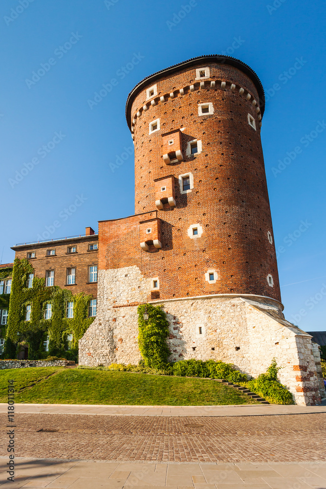 Beautiful Sandomierz Watchtower in Wawel Royal Castle and former barracks. Krakow, Poland