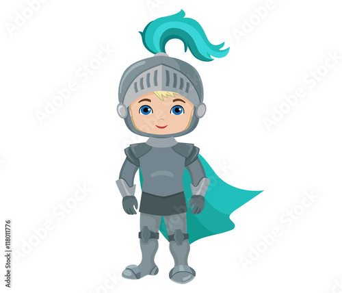 Vector Illustration of little knight isolated on white background.