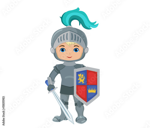 Vector Illustration of little knight isolated on white background.