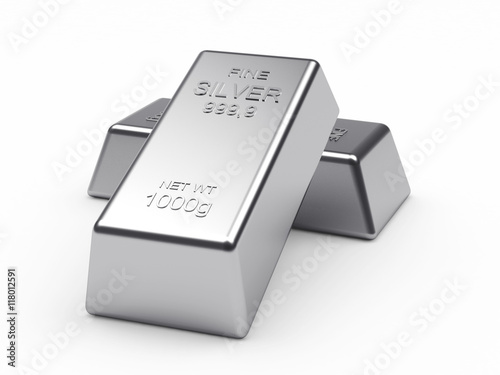Banking concept. Two silver bars isolated on a white background. 3d illustration.