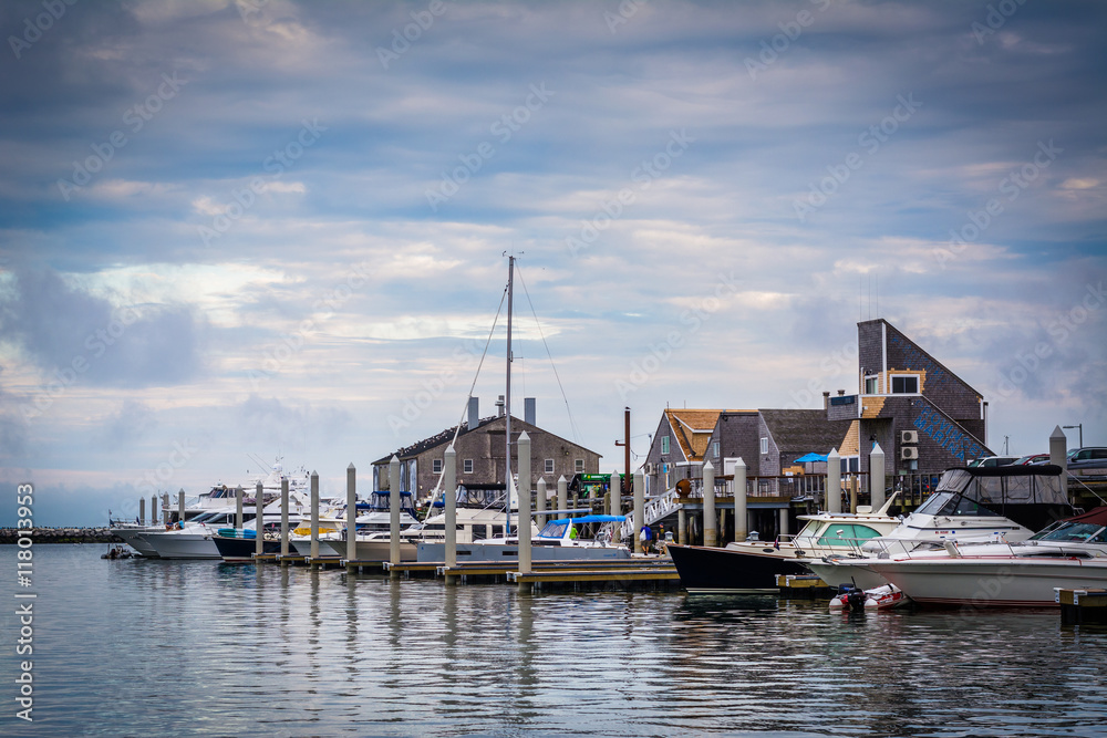 Boats docked in Provincetown Harbor, in Provincetown, Cape Cod,