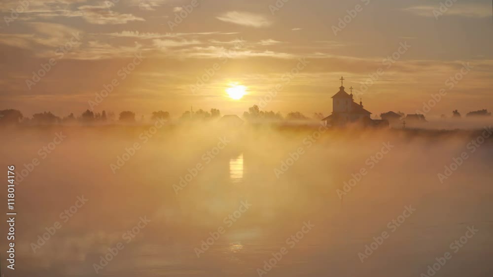 sunrise on the river near the church sunrise on the river near the church