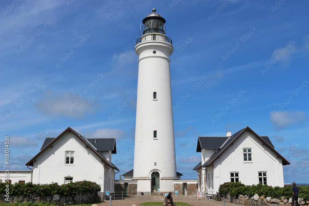 Lighthouse in Hirtshals, Denmark, erected in 1863. Hirtshals is an important port town in North Jutland. Scandinavia, Europe. 