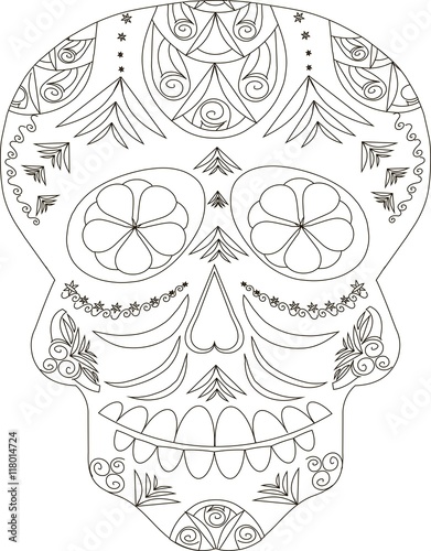 Zentangle stylized black and white sugar skull, hand drawn, vector illustration