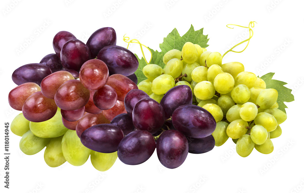 Green and red ripe grape isolated on the white