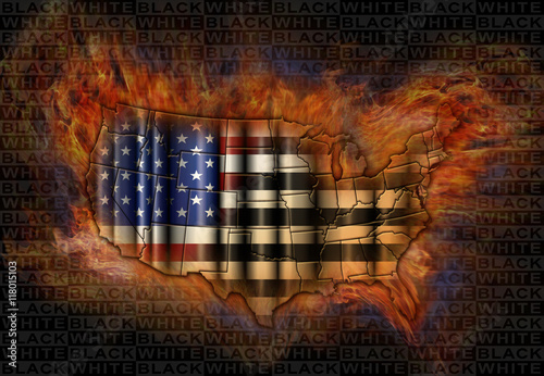 Race Relations Burning United States Flag and Map