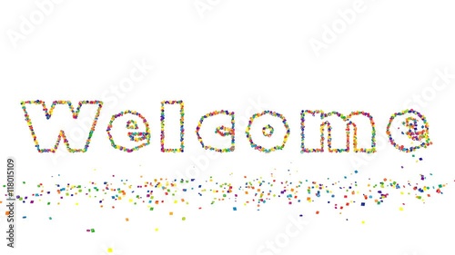 Welcome particle text 3d animation on white background