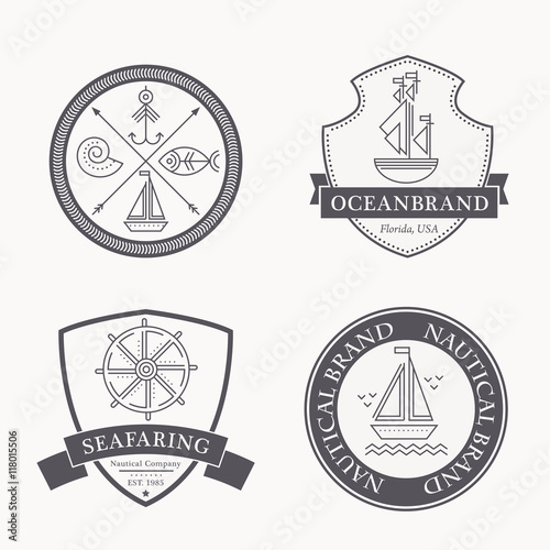 Set of nautical seafaring badges, labels and logos